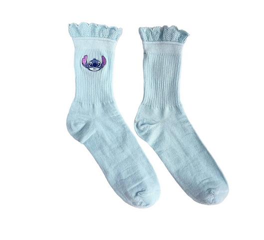 Disney Lilo and Stitch - Stitch Ribbed Crew Socks with Crochet Trim 1-Pack