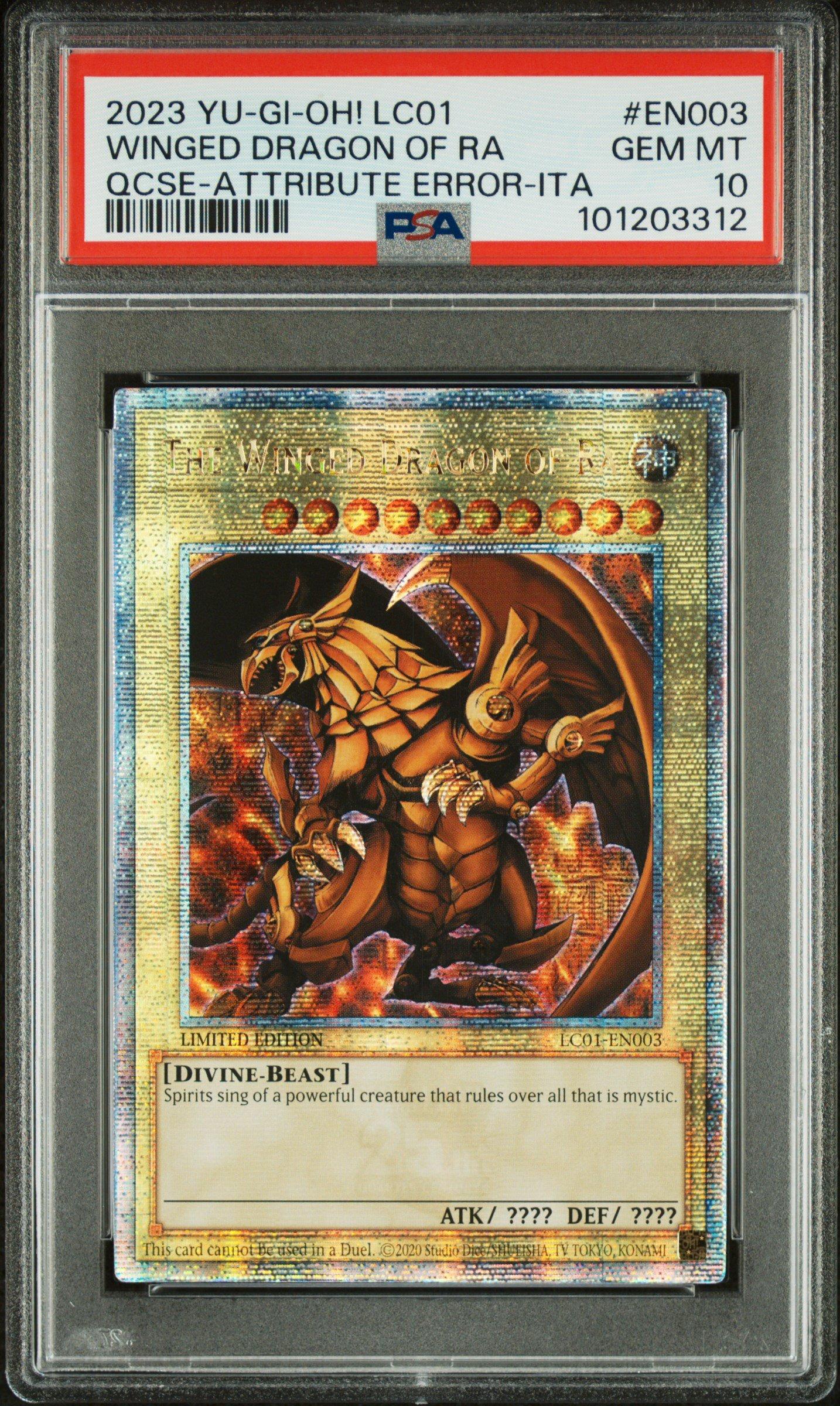 2023 Yu-gi-oh! Lc01-legendary Collection: 25th Anniversary Edition En003 The Winged Dragon Of Ra Quarter Century Secret Rare-attribute Error-italian PSA 10