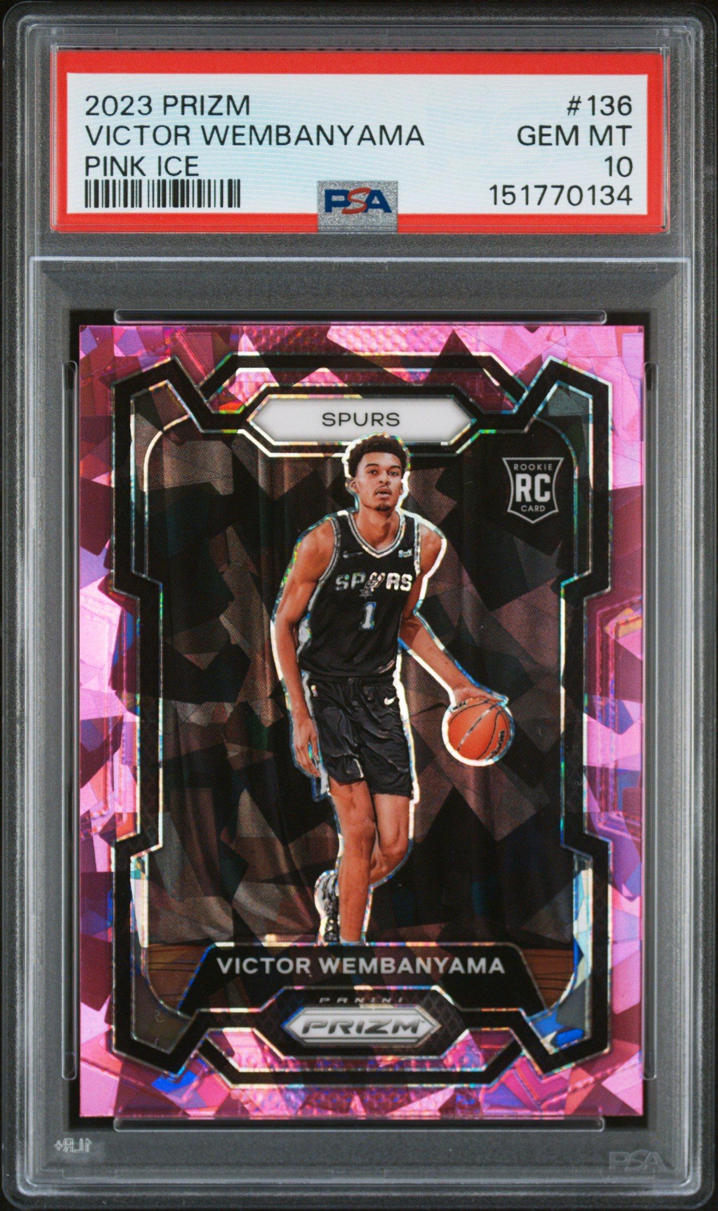 2023 Panini Prizm 136 Victor Wembanyama Pink Ice PSA 10 – PSA graded trading card image 1