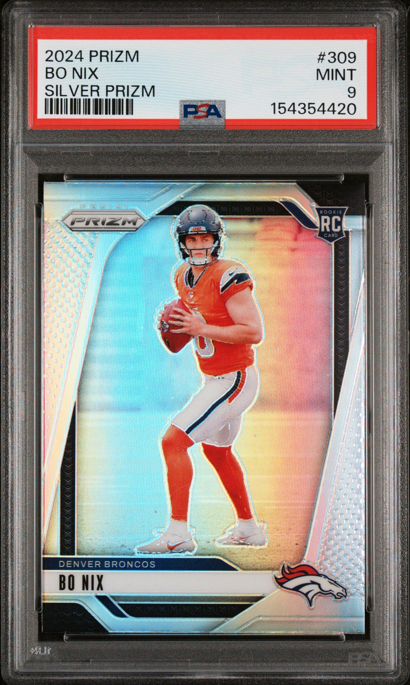 2024 Panini Prizm 309 Bo Nix Silver Prizm PSA 9