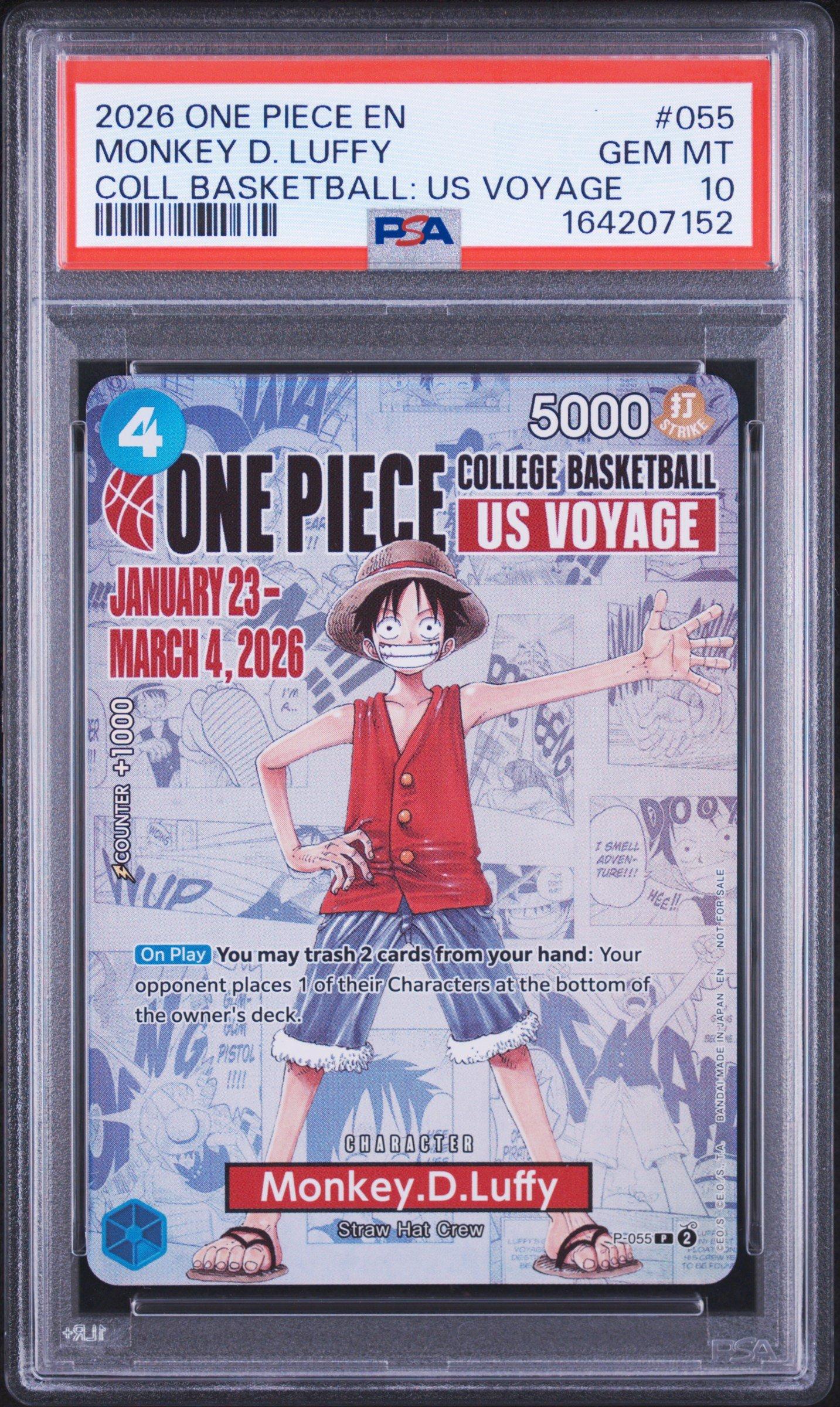 2026 One Piece Promos 055 Monkey D. Luffy One Piece College Basketball: Us Voyage PSA 10